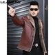 LILANZ winter new Haining fur all-in-one leather jacket men's short jacket suit collar young and middle-aged thickened jacket trendy red brown M 165-100-115Jin Jin equals 0.5 kg