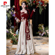 Pierre Cardin (pierre cardin) toast dress plus size fat mm slim bridal style light luxury long-sleeved new Chinese style wedding engagement return dress burgundy M 100Jin Jin is equal to about 0.5 kg