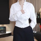 White edge V-neck long-sleeved shirt for women 2025 autumn new style light luxury and age-reducing style top White L Recommended 100-115 Jin Jin equals 0.5 kg