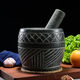 Fantasy large garlic pounder stone garlic mortar grinder stone mortar for pounding medicine, smashing pepper, peeling garlic and garlic press, hand-carved diameter 25 cm with wooden hammer