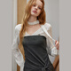 UNIFREE plus+ large size series 26 spring French girly style strap waist design shirt and tie gray S