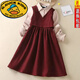 G.duck girls dress spring and autumn new trendy middle-aged and older children's college style male skirt little girl fake two-piece princess dress red 140