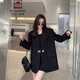 AEMAPEoversize suit jacket for women 2025 new Korean version loose casual spring and autumn suit for women design niche black L -110-125Jin Jin is equal to 0.5 kg