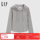 Gap Women's 2025 Spring New Logo Elastic Rib Zipper Hooded Long Sleeve T-Shirt Regular Top 729465