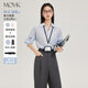 MOVK blue v-neck short-sleeved shirt for women summer thin formal wear light workplace commuting professional interview shirt top beige M
