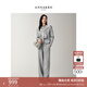 Jiuzi Annako fashionable relaxed sports style striped shawl wide leg pants sweatshirt suit for women 2025 autumn new style gray M