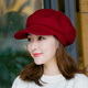 Odaixiu small head circumference hat women's beret Korean style wool octagonal British retro autumn and winter trendy versatile Japanese style literature and art burgundy M adjustable (54-59c)