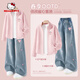 Hello Kitty Melody Girls Spring Clothing Set 2026 New Girls Air Layer Jacket Jeans Children's Spring Two-piece Set Silicone Plinth Accompanying K Light Pink + Pelvic Accompanying K Sea Salt Blue 160 Recommended Weight 75-90Jin Jin is equal to 0.5 kg