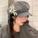QUEEN TRIP Japanese cartoon doll retro plaid octagonal hat spring and autumn versatile cloud beret painter newsboy hat trendy Japanese doll painter hat black