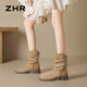 ZHR sheep cashmere elastic boots for women 2025 winter new style plus velvet retro short boots to keep warm and comfortable pile boots khaki 35