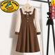 G.duck girls' fake two-piece dress autumn 2025 new medium and large children's sweet corduroy skirt fashionable princess dress khaki 120 fake two-piece suspender skirt