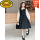 G.duck Girls Dress 2025 New Autumn College Style Korean Style Autumn and Winter Velvet Skirt Set for Big Girls Two-piece Set Black Velvet Dress 120 cm