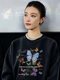 Xiaohongshu popular model Ni Ni star same style black round neck sweatshirt for women 2025 autumn and winter new loose trendy brand niche black thin sweatshirt S one size