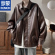 ROMON winter leather jacket men's velvet thickened American high street motorcycle jacket handsome loose casual pu leather top with black German velvet lining M The quality is higher than that of its peers