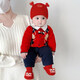 BORBOON B baby winter jumpsuit red festive one-year-old New Year's greetings suit for baby boy plus velvet thickened autumn and winter romper plus velvet 7223 hayi 66cm