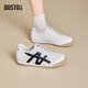 Dusto Dadong Forrest Gump shoes women's shoes spring new flat low heel lace round toe material collage C7576 white black 37