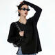 ICH MODE American sweater women's spring and autumn loose inner knitted bottoming shirt long-sleeved lazy style top black S