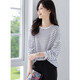 Ives (ITISF4) chic lazy style long-sleeved T-shirt Korean striped loose slim casual top white one size