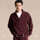 CULTUM heavyweight double-sided 100% cotton high weight pure cotton lapel men's pullover sweatshirt loose solid color long-sleeved T-shirt burgundy S