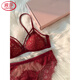 LangSha Wireless Bra Set Year of the Horse New Year Red Sexy Lace Small Breast Gathering Year of the Zodiac French Thin Bra Set Red Single Piece 70A 32/70AB