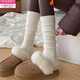 Modal white calf pile socks with snow boots socks for women, thickened autumn and winter stockings, warm wool boots socks, 1 milk white, 1 beige, 2 pairs, one size fits all, beautiful legs, slimming/modifying leg shape