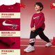NIKE3BRAND Nike boys and girls plus velvet red New Year's greetings sweatshirt cartoon pattern children's warm and skin-friendly top
