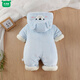 Wooden house baby velvet thickened jumpsuit baby hooded cold-proof outer bodysuit full moon outing cotton clothing newborn romper winter blue cute bear cotton 66cm height within 63