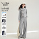Sllsky Lu series gray casual sweatshirt suit 2026 spring striped shawl jacket wide-leg pants three-piece set floral gray S