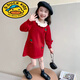G.duck Girls Sweater Dress 2025 Autumn and Winter New Children's Doll Collar Knitted Dress Baby Fashionable Princess Skirt Red Sweet Cherry Sweater Dress 90 Tag Suitable for 80cm