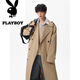 花花公子（PLAYBOY）中长款排扣过膝黑色风衣男生潮牌秋季新款宽松英伦风痞帅大衣外套 黑色 M
