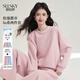 Sllsky lu series pink sweatshirt suit 2026 spring new style relaxed sports casual wide-leg pants two-piece set sea salt blue S
