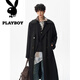 花花公子（PLAYBOY）中长款排扣过膝黑色风衣男生潮牌秋季新款宽松英伦风痞帅大衣外套 黑色 M