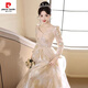 Pierre Cardin evening dress French style adult ceremony annual party host female high-end light luxury niche banquet temperament art test skirt champagne color 2XL