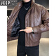 JEEP吉普免洗机车皮羽绒服男冬季2025新款立领休闲加厚保暖外套男装潮 黑色 M 推荐100-130斤