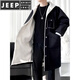JEEP SPIRIT加绒加厚风衣男长款拼接大衣帅气男装单排扣翻领披肩冬季上衣外套 黑色 M
