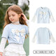 Keying children's clothing girls blue T-shirt 2026 spring girls fake two-piece sweet and cute baby girl tops long-sleeved bow blue bow T-shirt 90 (suitable for height 80cm-90cm)