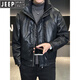 JEEP吉普免洗机车皮羽绒服男冬季2025新款立领休闲加厚保暖外套男装潮 黑色 M 推荐100-130斤