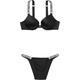 Victoria's Secret Rhinestone Logo Shoulder Straps Push-Up Anti-Sagging Bra Belt Mid-Rise Underwear Underwear Set Women's Suit (Black) S 34DD+(75DD+S)