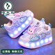 Woodpecker Girls' Labu Bu Luminous Four-Wheel Heelys Shoes 2025 Autumn and Winter Children's Girls Roller Leather Skates Pink High Quality Rechargeable Luminous Shoes 28