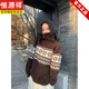 Hengyuanxiang retro half-zip turtleneck sweater for women Fair Isle jacquard loose lazy pullover knitted top coffee jacquard ready stock S