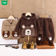 Wooden wooden house boys' winter velvet thickened cotton coat vest three-piece set baby children's winter hooded sweatshirt suit western style clothes brown X24081 bear vest three-piece set thickened 80