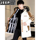 JEEP SPIRIT冬季派克服男士冲锋衣加绒加厚夹克男冬装棉服中长款风衣保暖外套 黑色【加 绒加 厚】 M 【80-100斤】