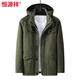 Hengyuanxiang thickened jacket men's velvet cotton autumn and winter new cotton jacket middle-aged and elderly loose large size casual mid-length top 8808 military green plus velvet 2XL suitable for weights under 155