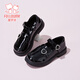 Fuluo Mi Girls' Leather Shoes Spring New Fashion Versatile Girls Soft Sole Comfortable College Style Children's Shoes Shadow Black 34