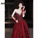 Meianjia Toast Wear Bridal Light Luxurious New Engagement Dress Burgundy Temperament Beautiful Rose Light Wedding Dress Burgundy L