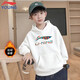 Li-ning (LI-NING) boys' velvet sweatshirt autumn and winter new hooded pullover thickened warm cotton jacket children's casual sportswear white-building block label velvet style 160 cm