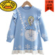 G.duck Elsa Princess Skirt Girls Autumn and Winter New Frozen Elsa Children's Skirt Plus Velvet Elsa Sweater Dress Blue Skirt + Gloves + Necklace Free Crown Stick 90