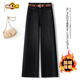 Junior diameter plus velvet pants, retro straight jeans for women, winter new high-waisted slimming thickened narrow wide-leg pants black regular M 95-105