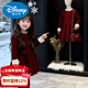 Disney girls New Year's clothing, stylish New Year's greetings, velvet dress, winter new style, little girl's celebrity style birthday, red velvet pearl collar dress, velvet and thickened double layer, 90, recommended height around 85, almost sold out