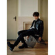SEPTWOLVES Cheng Yi same style black classic leather jacket men's casual and simple motorcycle style lapel leather jacket trendy leather jacket + trousers two-piece set S 90-110Jin Jin is equal to 0.5 kg